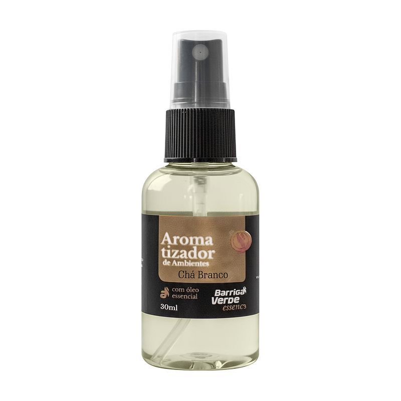 Frasco spray de 30 ml do Aromatizante de Ambiente Barriga Verde, fragrância Chá Branco