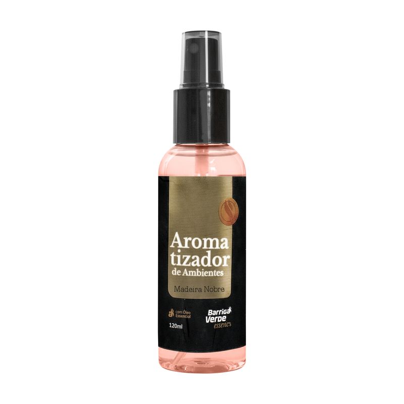 Frasco spray de 120 ml do Aromatizante de Ambiente Barriga Verde, fragrância Madeira Nobre