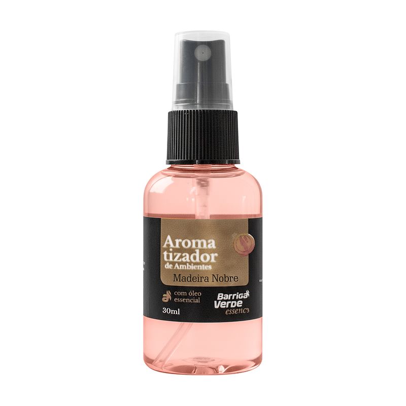 Frasco spray de 30 ml do Aromatizante de Ambiente Barriga Verde, fragrância Madeira Nobre