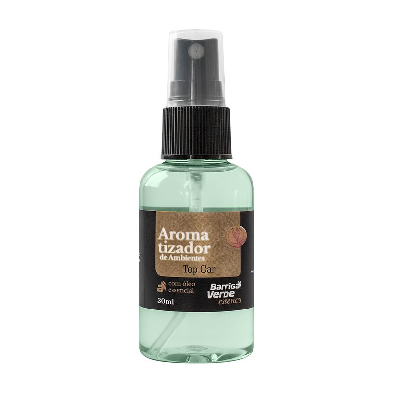 Frasco spray de 30 ml do Aromatizante de Ambiente Barriga Verde, fragrância Top Car