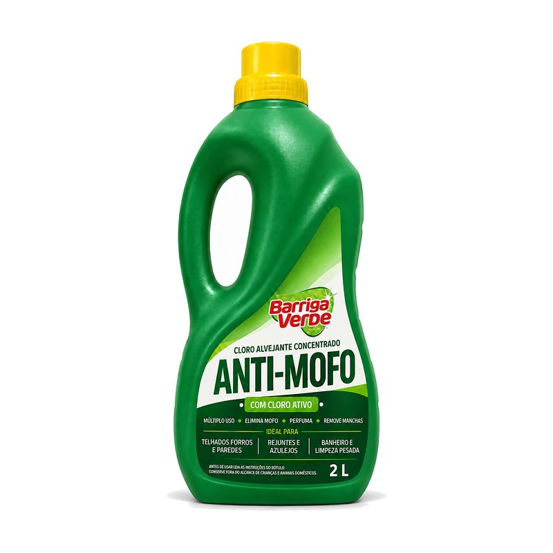 Frasco verde de 2 litros do Cloro Anti Mofo Barriga Verde