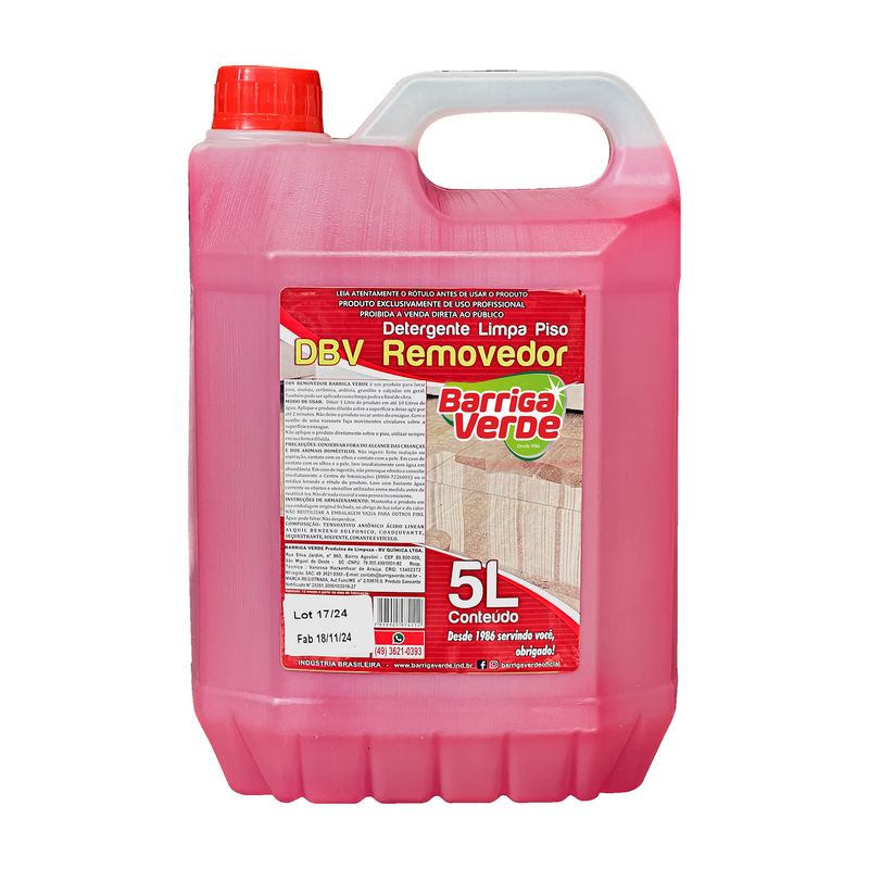 Galão rosa de 5 litros do Detergente Limpa Piso DBV Removedor Barriga Verde