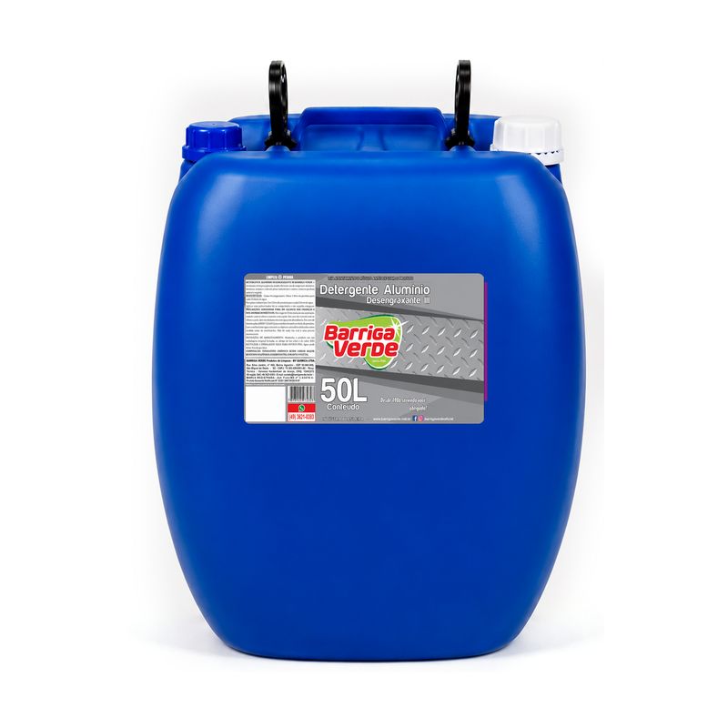 Bombona azul de 50 litros do Detergente Alumínio Barriga Verde