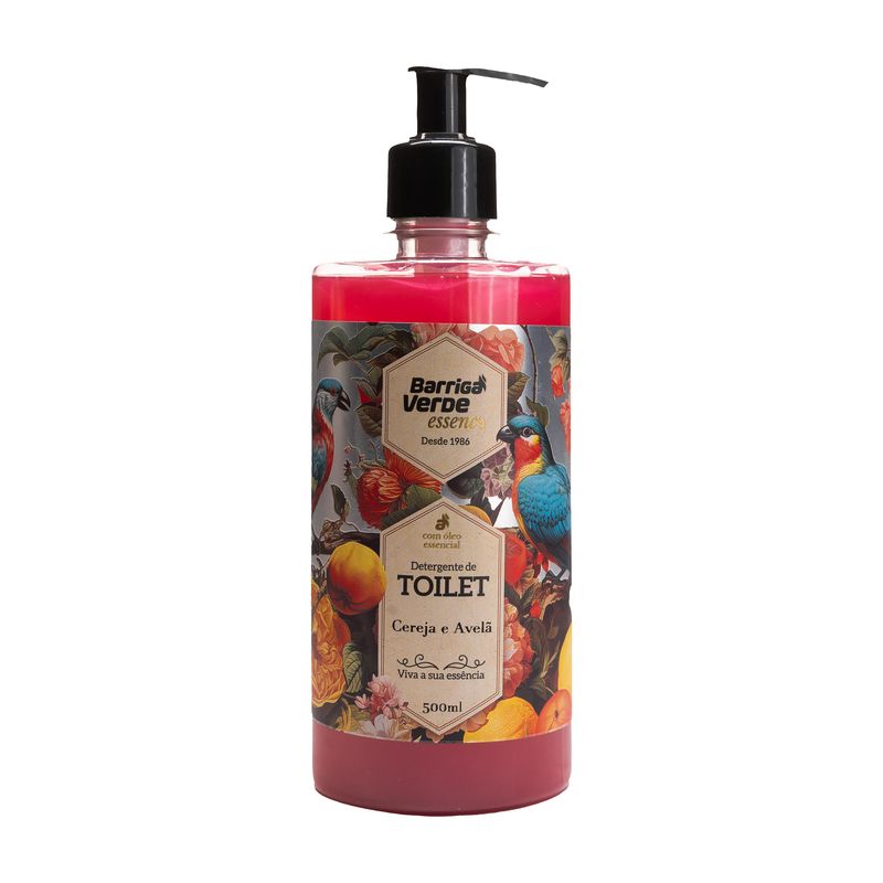 Frasco com válvula pump de 500 ml do Detergente de Toilette Barriga Verde, aroma Cereja e Avelã