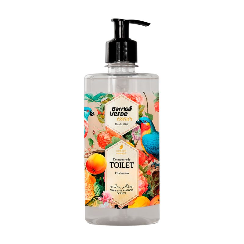 Frasco com válvula pump de 500 ml do Detergente de Toilette Barriga Verde, aroma Chá Branco