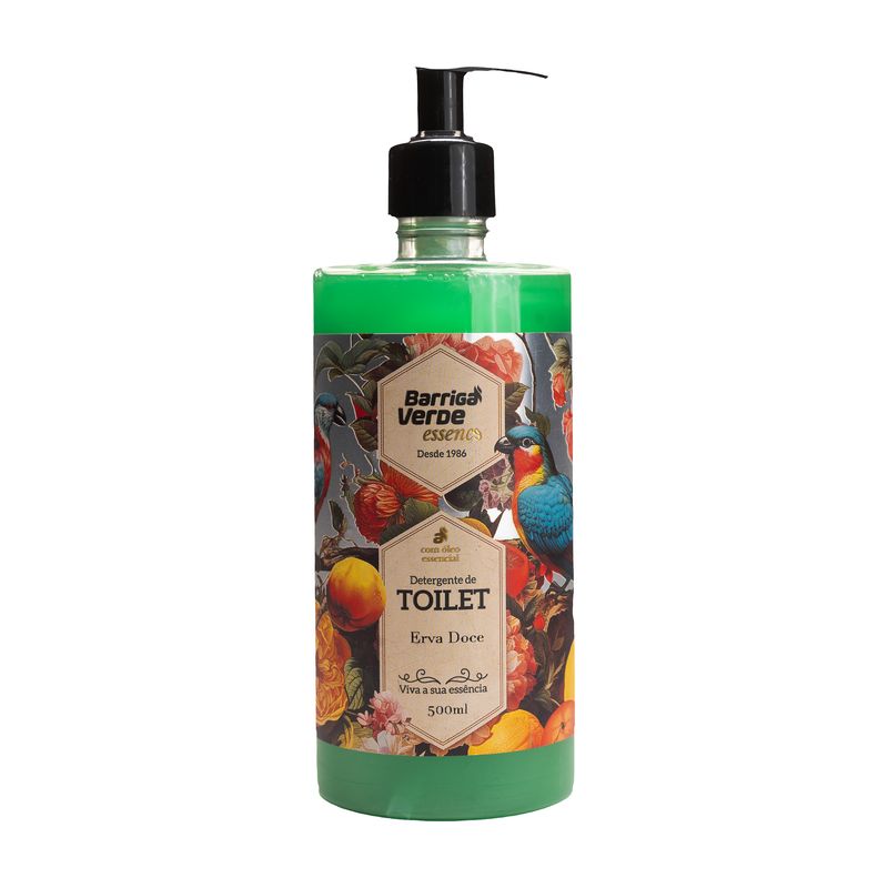 Frasco com válvula pump de 500 ml do Detergente de Toilette Barriga Verde, aroma Erva Doce