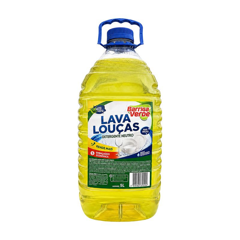 Garrafa com alça de 5 litros do Detergente Neutro Lava Louças Barriga Verde