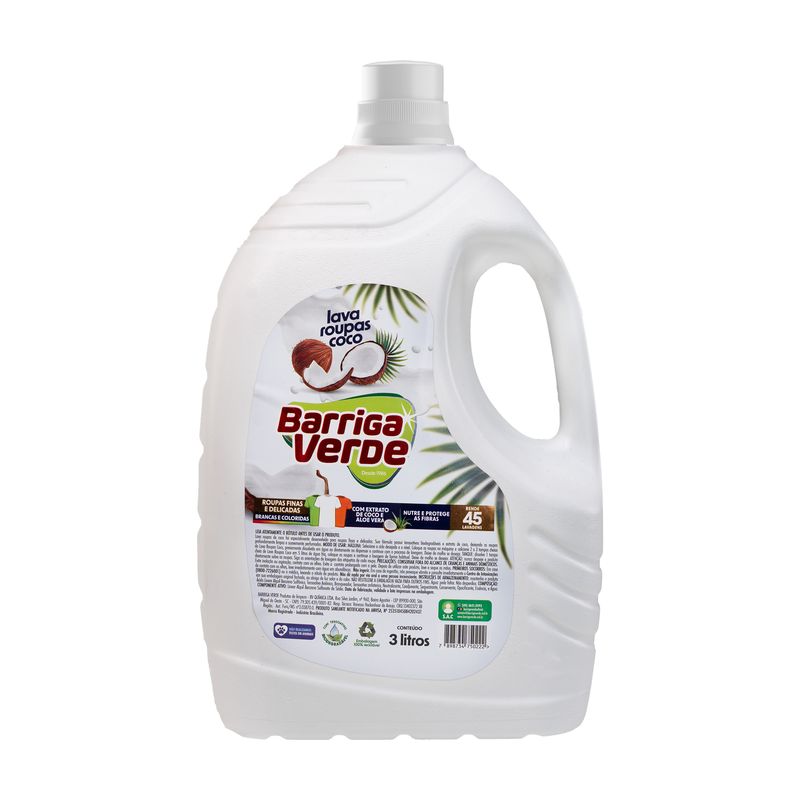 Frasco de 3 litros do Lava Roupas Coco Barriga Verde