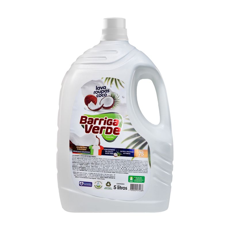 Frasco de 5 litros do Lava Roupas Coco Barriga Verde