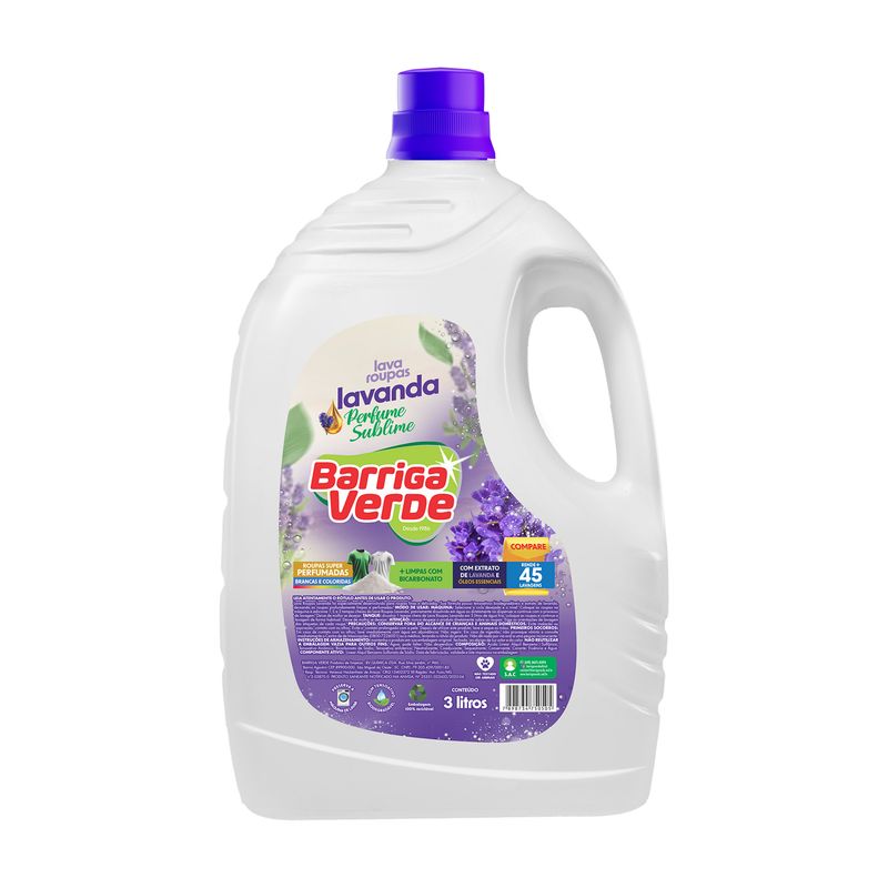 Frasco de 3 litros do Lava Roupas Lavanda Barriga Verde