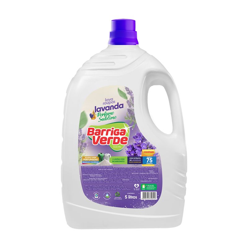Frasco de 5 litros do Lava Roupas Lavanda Barriga Verde