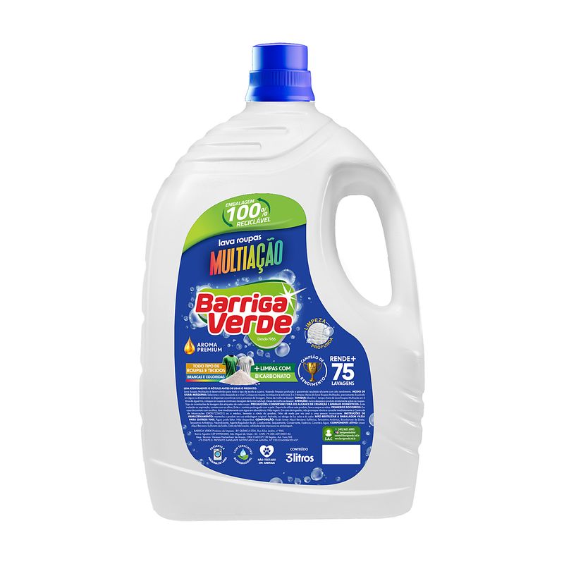 Frasco de 3 litros do Lava Roupas Multiação Barriga Verde