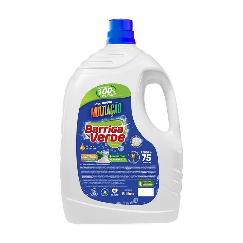 Frasco de 5 litros do Lava Roupas Multiação Barriga Verde